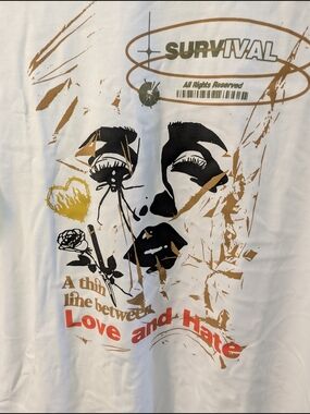 SURVIVAL White Graphic Short Sleeve Tee - Love and Hate